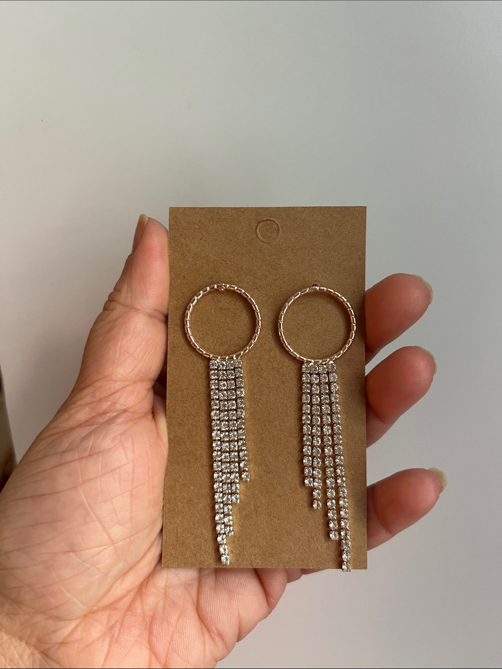 Crystal Fringe Hoop Drop Earrings - Rose Gold